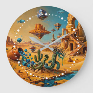 Reloj Redondo Grande Espejismo del desierto Ocra Naranja Azul Turquesa