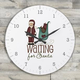 Reloj Redondo Grande Esperando a Santa - Sleigh y Santa