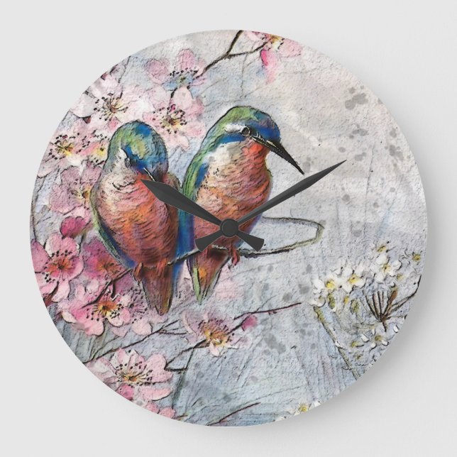 Reloj Redondo Grande Esperando La Cena De Pájaro Kingfisher (Anverso)