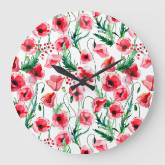 Reloj Redondo Grande Espías rojas: ilustracion floral acuarela