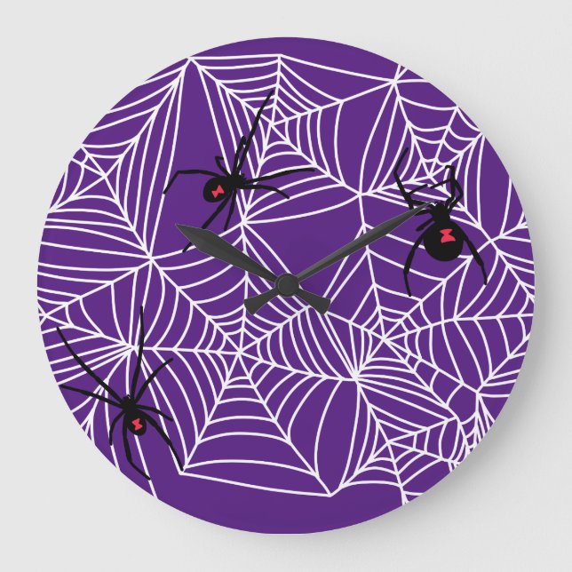 Reloj Redondo Grande Espinoso Halloween Black Widder Spider Patrón web (Anverso)