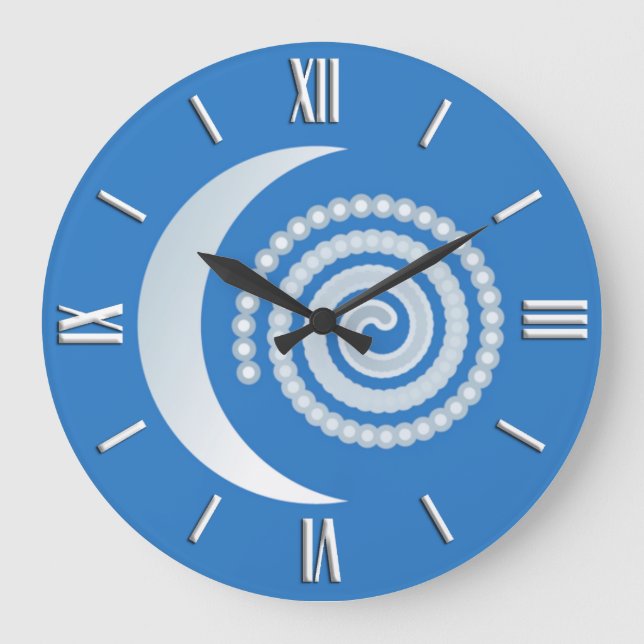 Reloj Redondo Grande Espiral de Luna Plateada (Anverso)