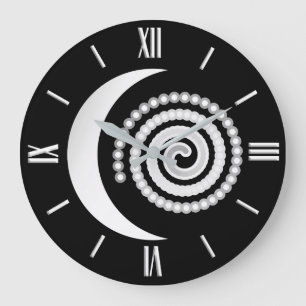 Reloj Redondo Grande Espiral de plata de la luna