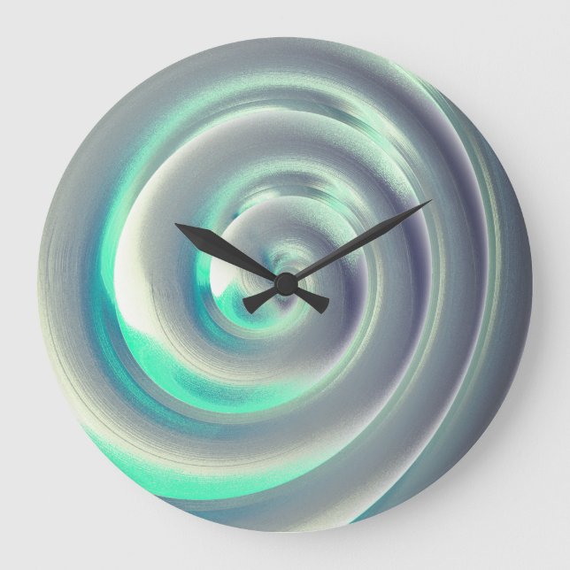 Reloj Redondo Grande Espiral de plata gigante y aguamarina sobre blanco (Anverso)
