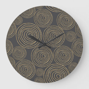 Reloj Redondo Grande Espiral de verano purpurina, Círculos de oro.