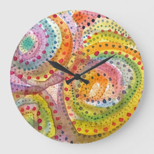 Reloj Redondo Grande Espirales de Acuarela de Puntos Coloridos