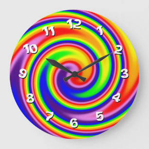Reloj Redondo Grande Espirales de colores brillantes y arcoíris con núm