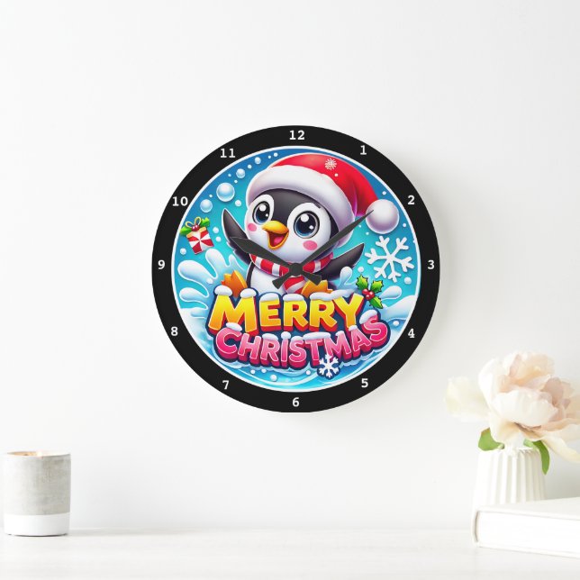 Reloj Redondo Grande Espíritu festivo de los pingüinos" - Navidades ale (Hogar)