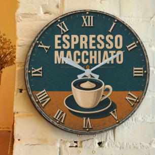 Reloj Redondo Grande Espresso Macchiato Modern Vintage Coffee Kitchen 