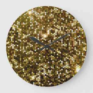 Reloj Redondo Grande Espuma de oro: fondo brillante.