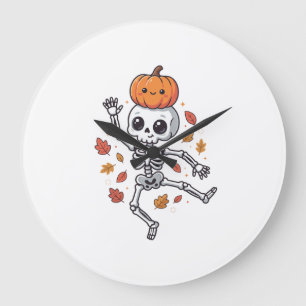 Reloj Redondo Grande Esqueleto bailarín de Halloween lindo con cabeza d