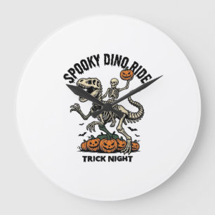 Reloj Redondo Grande Esqueleto de Dinosaurio de Halloween Vintage Trick