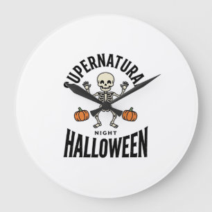 Reloj Redondo Grande Esqueleto de Halloween Sobrenatural Divertido Vint
