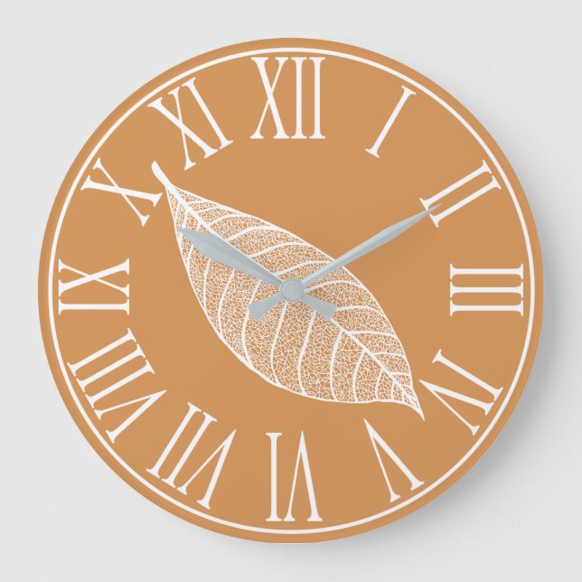 Reloj Redondo Grande Esqueleto de hojas blancas otoño (Anverso)