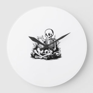 Reloj Redondo Grande Esqueleto Divertido Gato Cráneo Gatito Lindo Gato