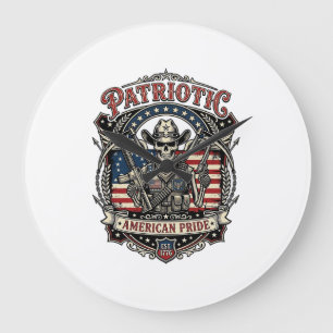 Reloj Redondo Grande Esqueleto Patriótico Vaquero Patriota Oscuro Esque