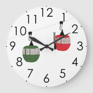 Reloj Redondo Grande Esquí Rojo Góndola Esquí