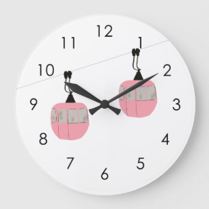 Reloj Redondo Grande Esquí Rosa Retro Gondola