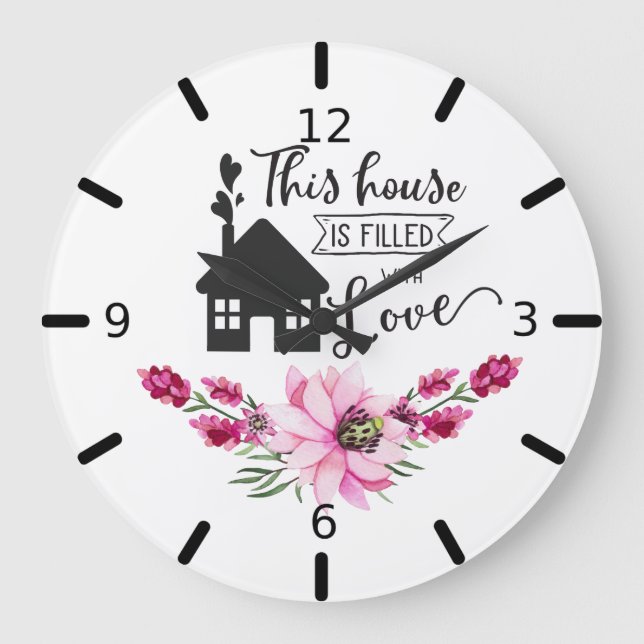 Reloj Redondo Grande Esta Casa Está Llena De Amor - Floral (Anverso)