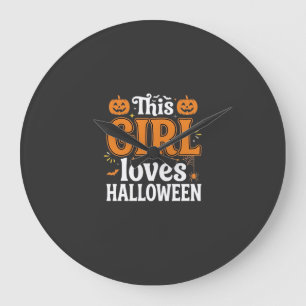 Reloj Redondo Grande Esta Chica Ama La Tipografía De Halloween SVG Dise