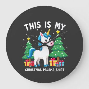 Reloj Redondo Grande Esta es Mi Camisa de Pijama de Navidad Unicornio P