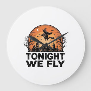 Reloj Redondo Grande Esta Noche Volamos Diseño de Camiseta de Bruja Vin