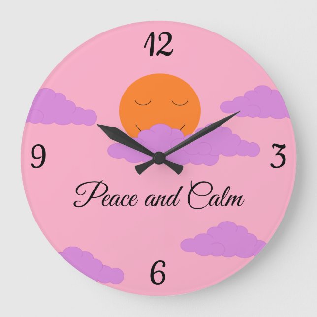 Reloj Redondo Grande Establecer el sol con nubes (Anverso)