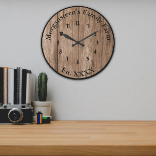 Reloj Redondo Grande Establecimiento del Hogar Rústico Barnwood Brown