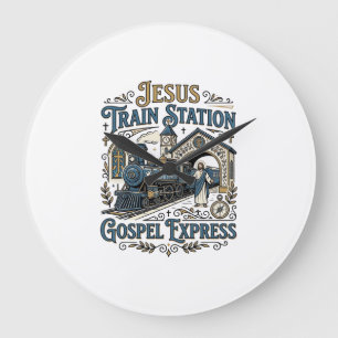 Reloj Redondo Grande Estación de tren de Jesús Gospel Express Estación 