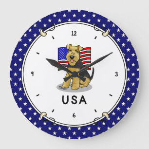 Reloj Redondo Grande Estados Unidos Bandera Americana Welsh Terrier Per