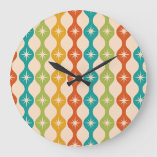 Reloj Redondo Grande Estallidos de estrellas retro de mediados de siglo