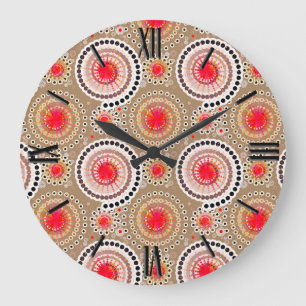 Reloj Redondo Grande Estallidos y pinzas, taupe, rojo, blanco