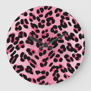 Reloj Redondo Grande Estampa de Guepardo Rosa RAB Rockabilly