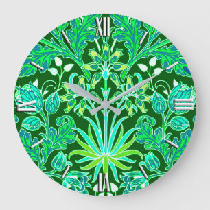 Reloj Redondo Grande Estampa de jacinto de William Morris, verde esmera