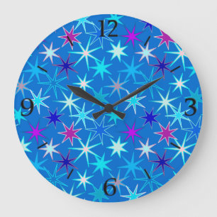 Reloj Redondo Grande Estampa moderna de explosión de estrellas, azul ce