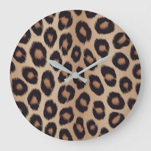Reloj Redondo Grande Estampado Animal Clásico Leopardo Marrón Guepardo