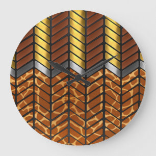 Reloj Redondo Grande Estampado Animal de Jirafa Chevron Zigzag Moderno