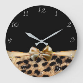 Reloj Redondo Grande Estampado Animal Leopardo Guepardo Negro y Dorado