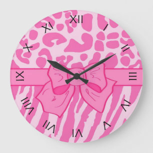 Reloj Redondo Grande Estampado de animales rosado lindo del leopardo de