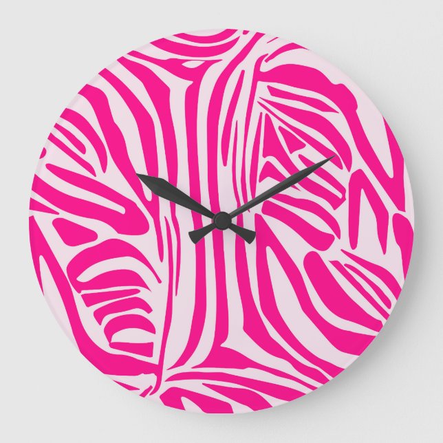 Reloj Redondo Grande Estampado de cebra rosa (Anverso)