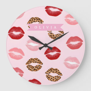 Reloj Redondo Grande Estampado de labios personalizado con estampado de