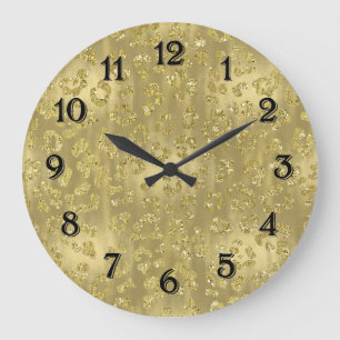 Reloj Redondo Grande Estampado de leopardo brillante dorado