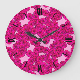 Reloj Redondo Grande Estampado de plores del art déco - magenta en ros