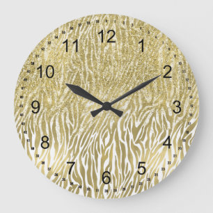 Reloj Redondo Grande Estampado de zebra del purpurina de la chispa del