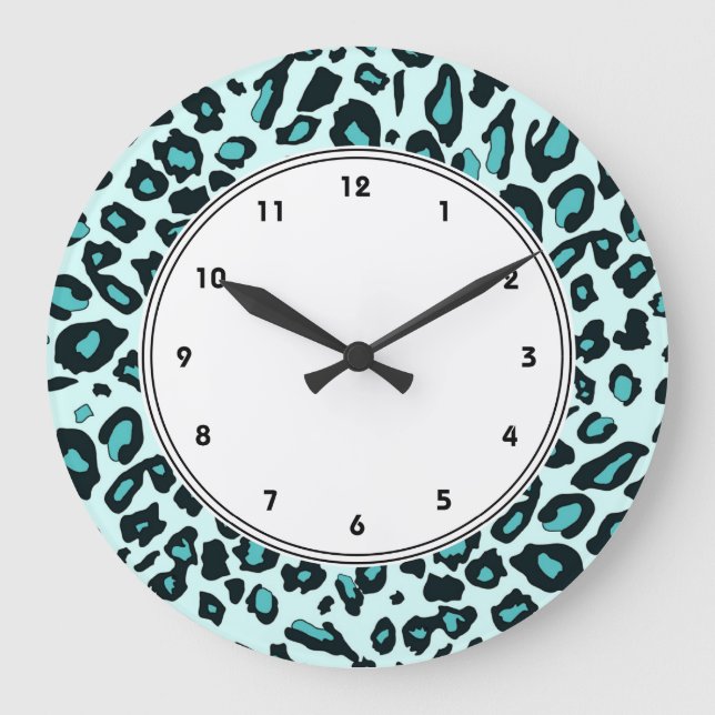 Reloj Redondo Grande Estampado leopardo azul (Anverso)