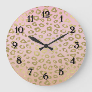 Reloj Redondo Grande Estampado leopardo dorado con ombre rosa