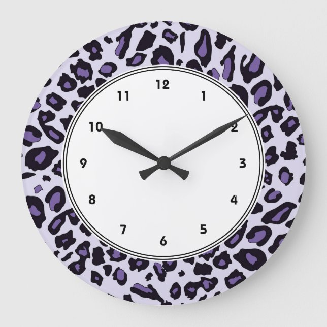 Reloj Redondo Grande Estampado leopardo púrpura (Anverso)