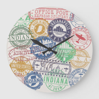 Reloj Redondo Grande Estampillas de Indianápolis: Juego de sellos de vi