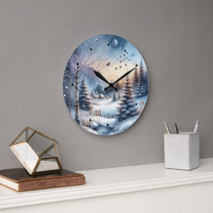 Reloj Redondo Grande Estanque azul de árboles de la Casa de la Nieve en
