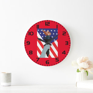 Reloj Redondo Grande Estatua de la Antorcha de la Libertad con bandera